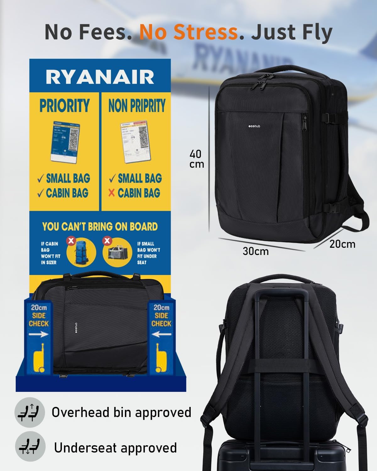 Thumbnail 1 de ECOHUB Handgepäck Rucksack 40x30x20 cm Schwarz