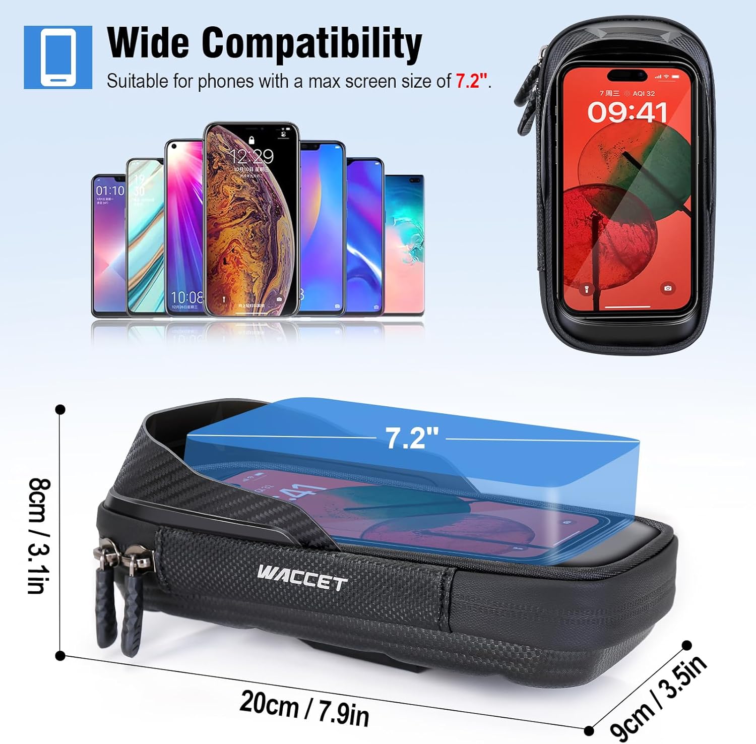 Thumbnail 4 de WACCET Support téléphone moto étanche avec rotation 360° jusqu’à 7,2 pouces (noir)