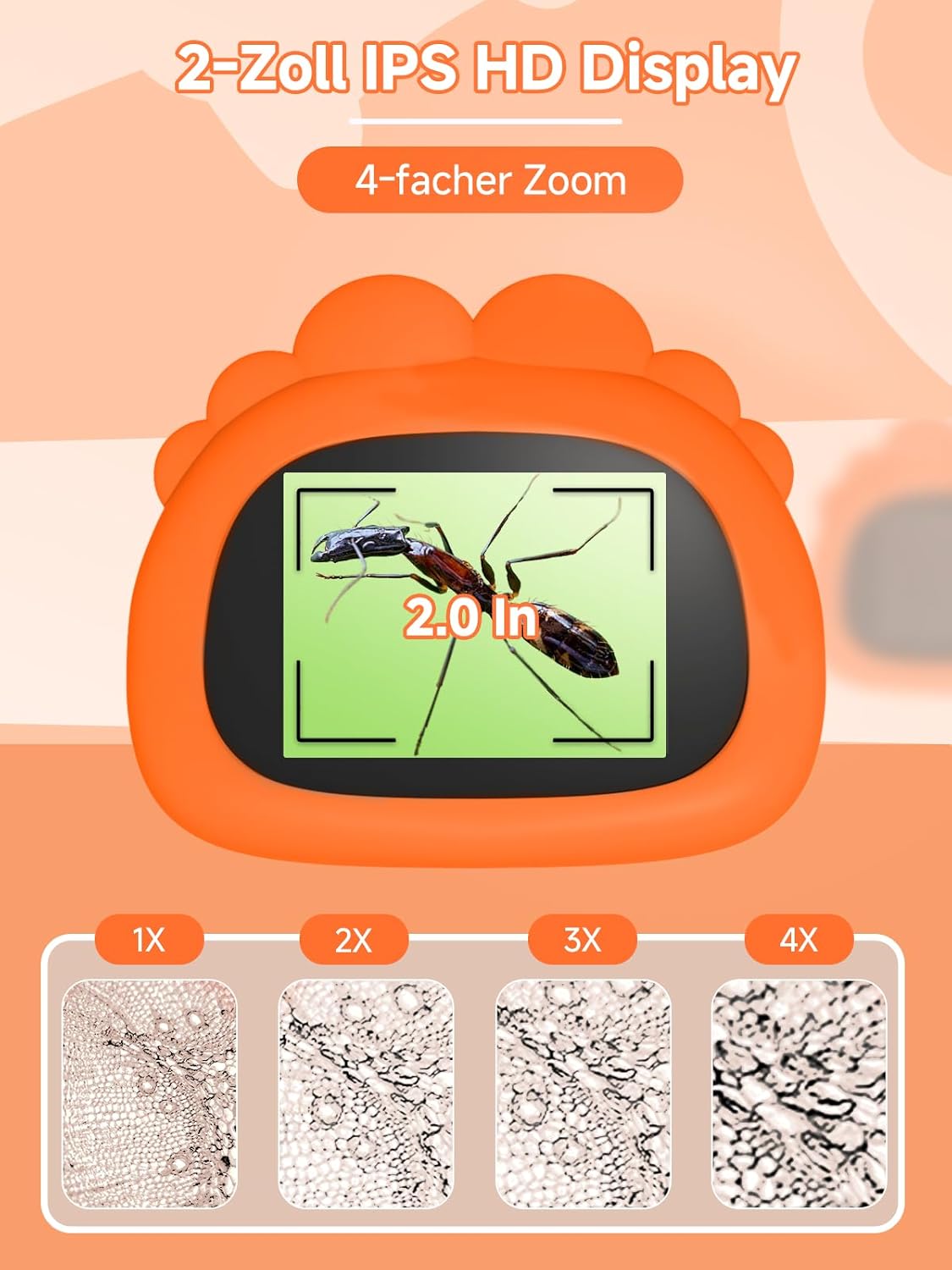 Thumbnail 1 de Acoath Kinder-Mikroskop: Digitales Taschenmikroskop mit 2-Zoll IPS-Display, 200× Vergrößerung, 8 LED-Lichtern