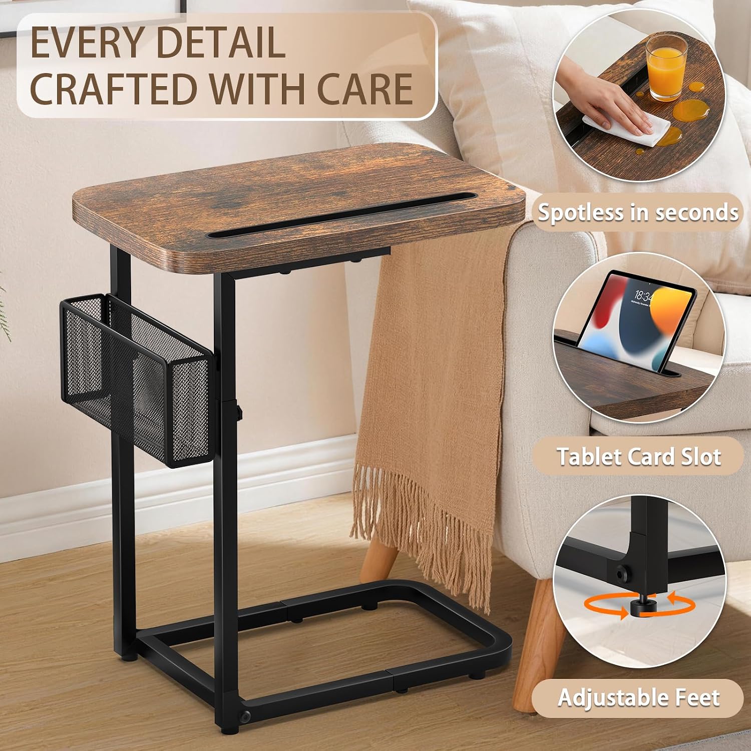 Detalle de Adjustable C-shaped side table, 16.93 x 12.6 inches