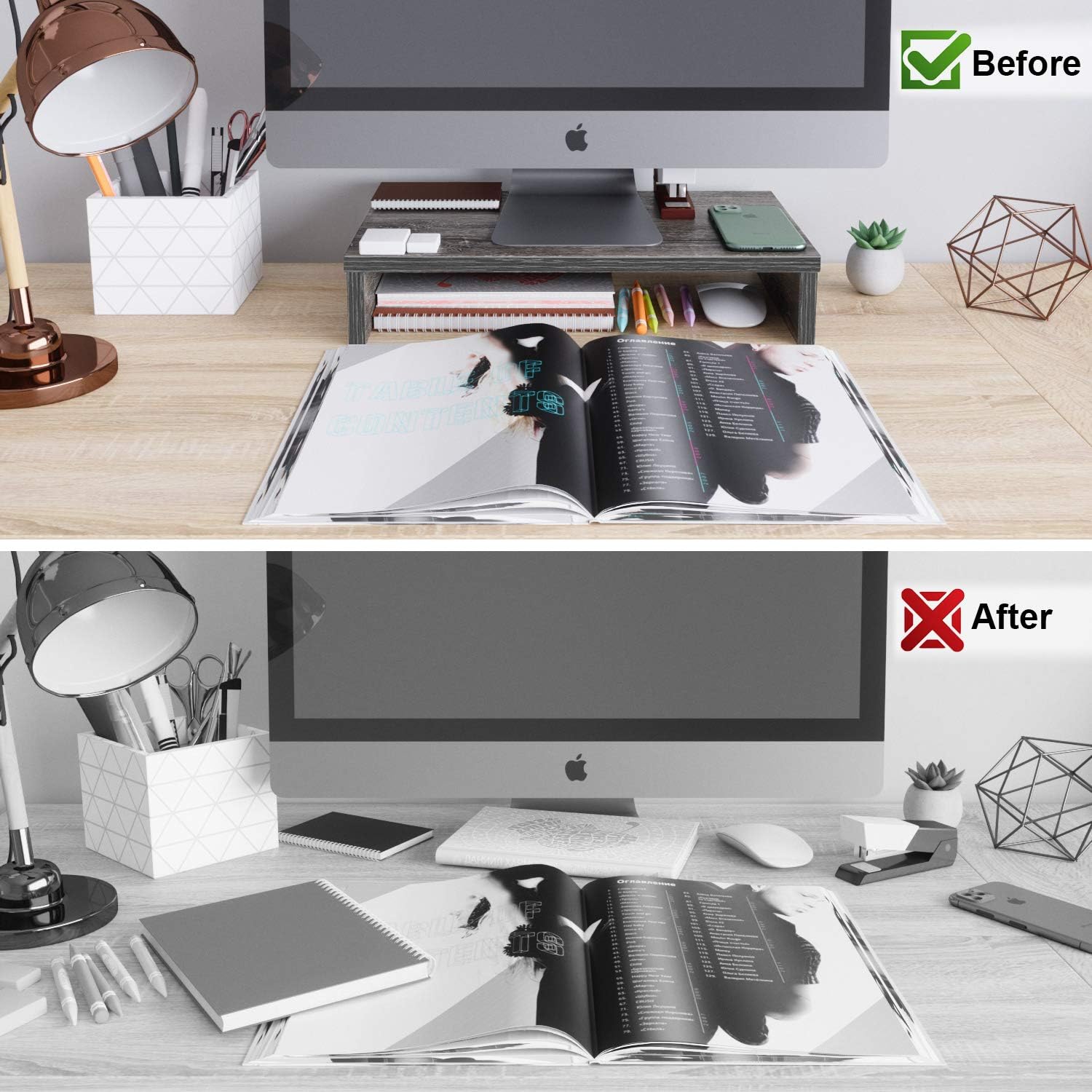 Thumbnail 2 de Bestier 15.7-Inch Wood Monitor Riser, Grey Desk Shelf, 10 kg Capacity