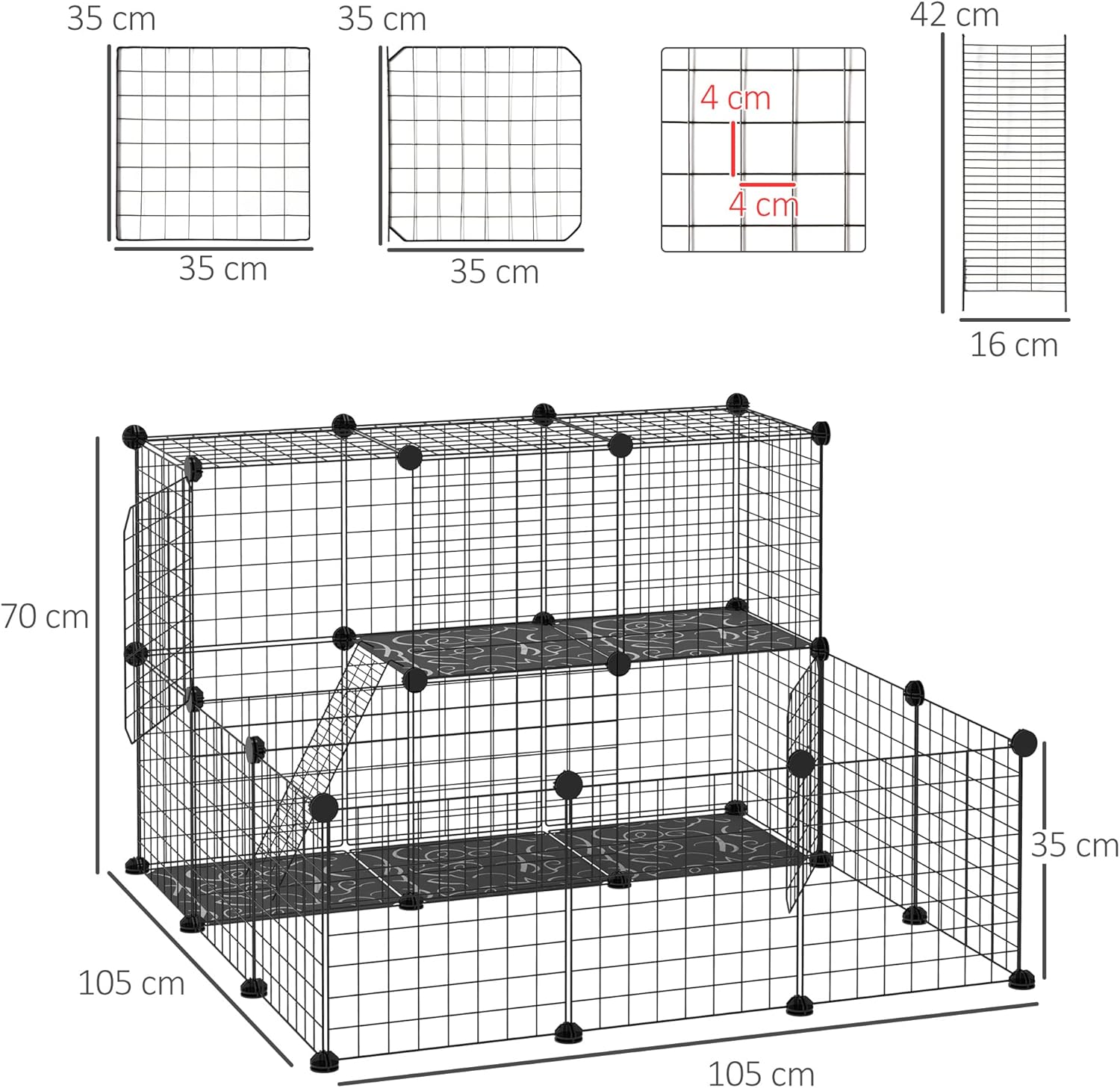 Thumbnail 6 de PawHut Parc Modulable pour Petits Animaux – 24 Panneaux Noir, enclosure pour chiots et lapins