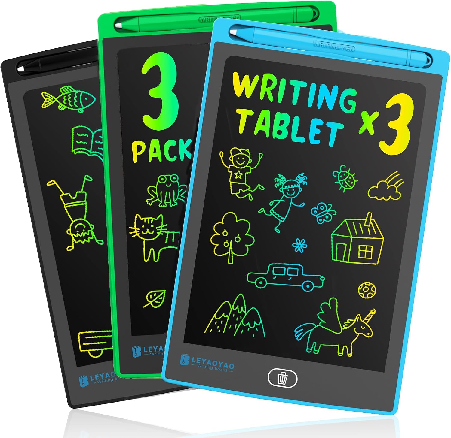 Detalle de LEYAOYAO 3 Pack 8.5 Inch LCD Writing Tablet for Kids – Colourful Doodle Pad with 3 Styluses