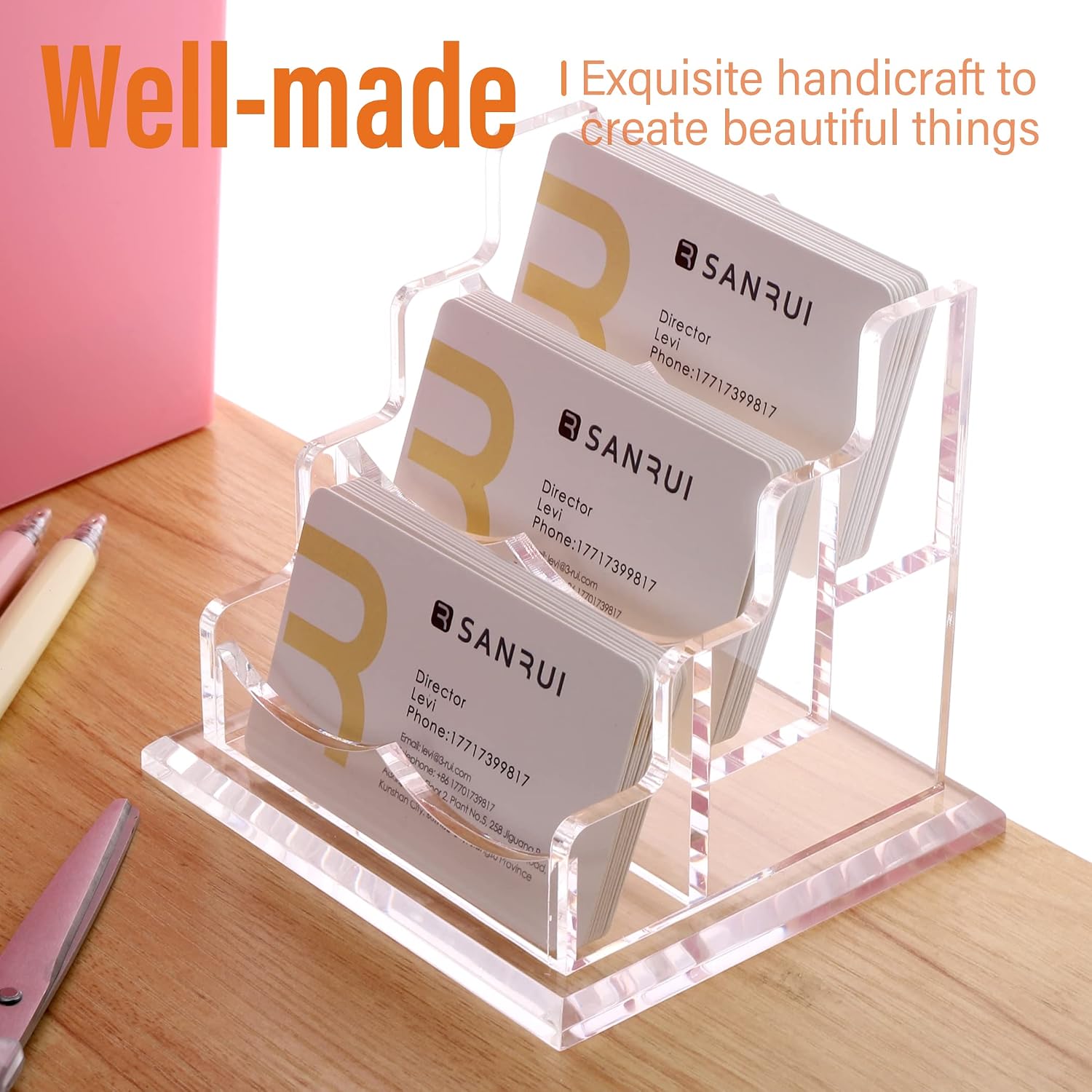 Detalle 1 de SANRUI Clear Acrylic Business Card Holder, 3-Tier Desk Display