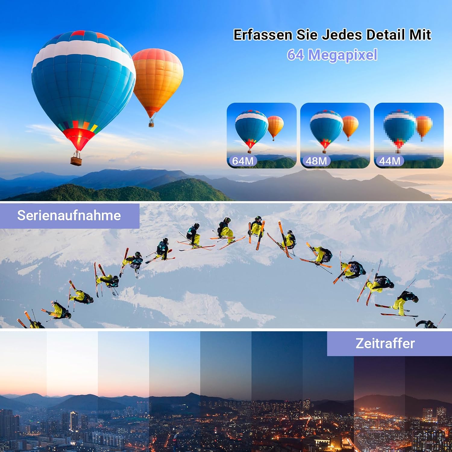 Detalle de Digitalkamera mit WLAN 4K 64MP – kompakte Allround-Kamera für Vlogging & Fotografie