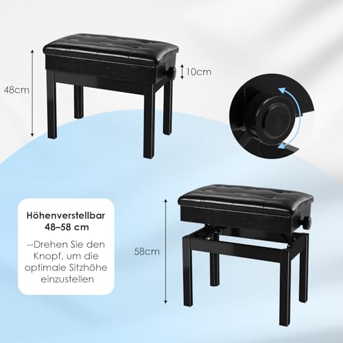 Detalle de MAMIZO Sgabello Pianoforte Regolabile in Altezza 48-58 cm – Panca Pianoforte