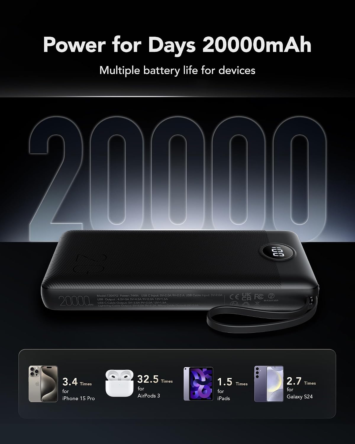 Thumbnail 4 de VRURC Portable Charger 20000mAh Power Bank