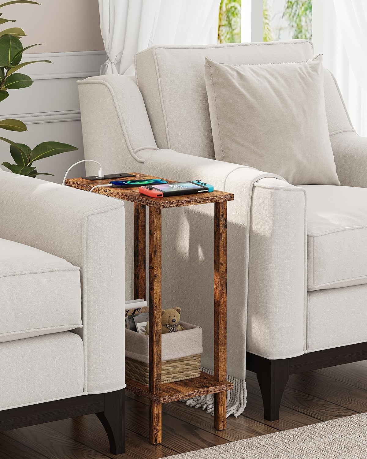 Thumbnail 3 de TUTOTAK Small End Table with Charging Station (TB01BB060C) — Narrow, Two-Tier with USBs and Outlets