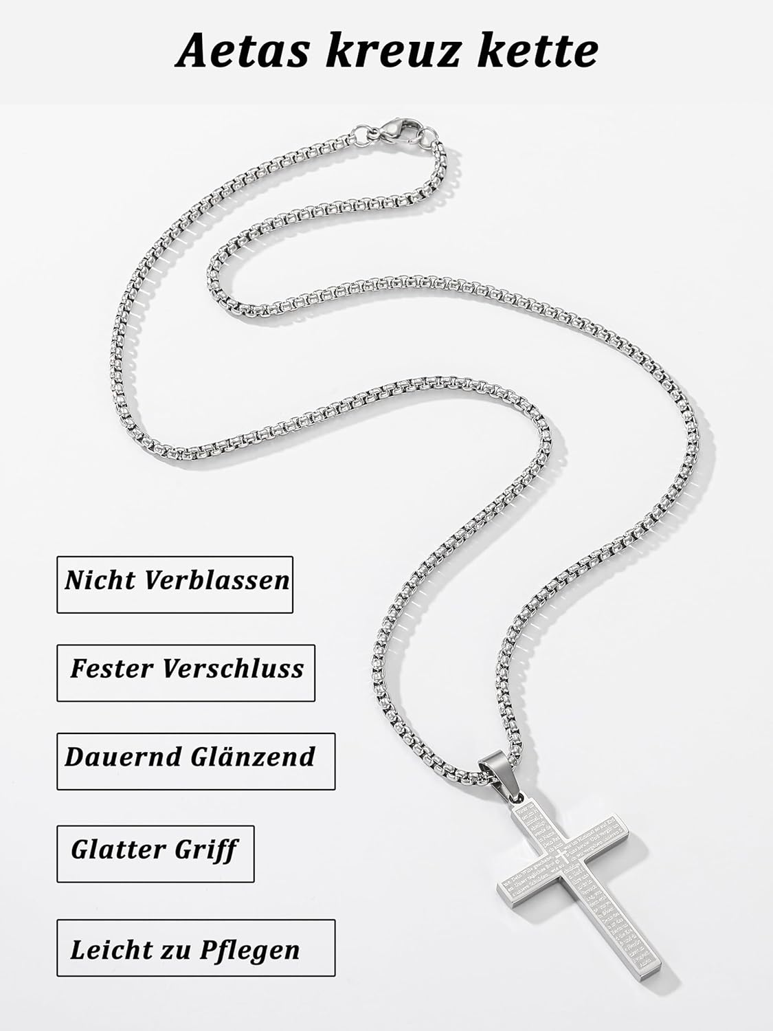 Thumbnail 4 de Aretas Kreuz Halskette für Herren, Jungen & Kinder – Kreuzanhänger mit 316L-Edelstahl, ca. 20 Zoll Kette