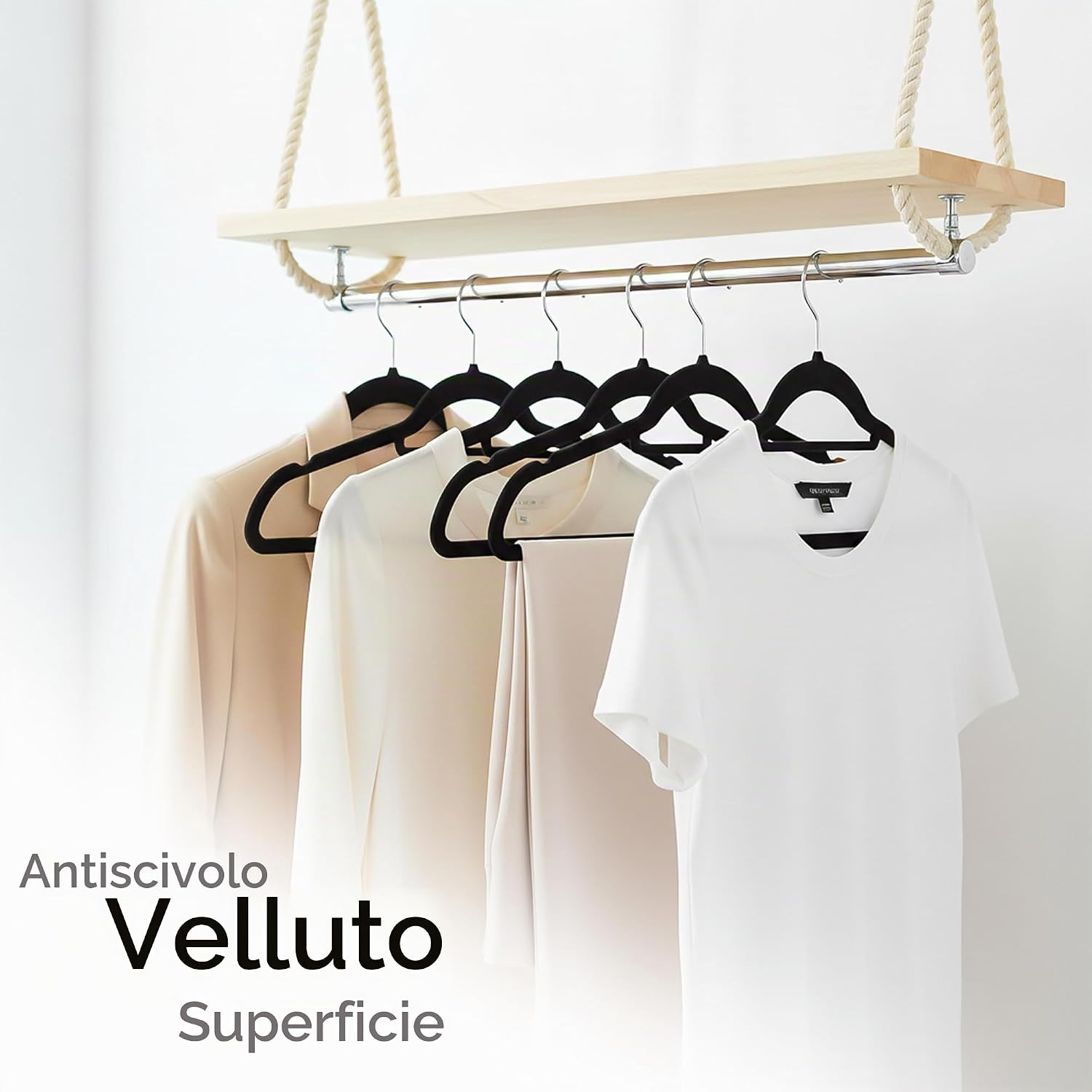 Detalle 2 de Utopia Home Grucce in Velluto Antiscivolo – Appendini resistenti, set da 50, Nero
