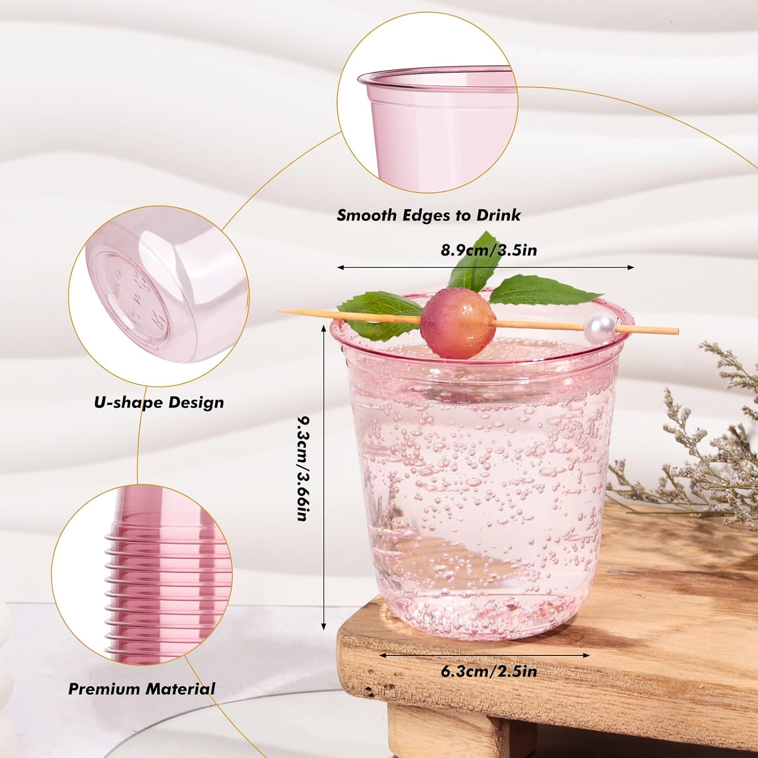 Detalle de KesaPlan 50-Pack Pink 12oz Disposable Stemless Plastic Wine Glasses