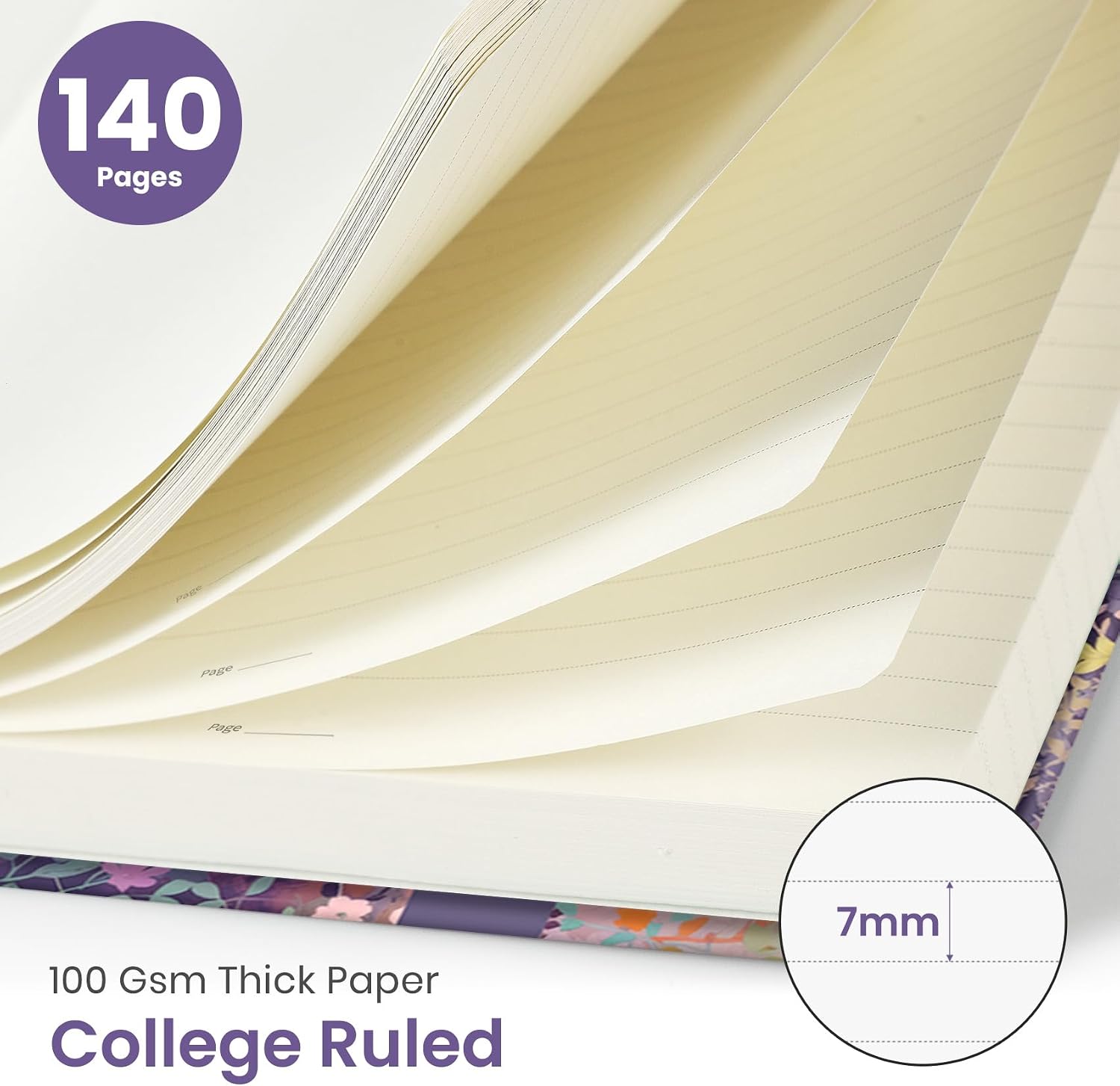 Detalle 2 de Taja Hardcover Spiral Journal, 6" x 8", 140 College-Ruled Pages, Lavender Floral