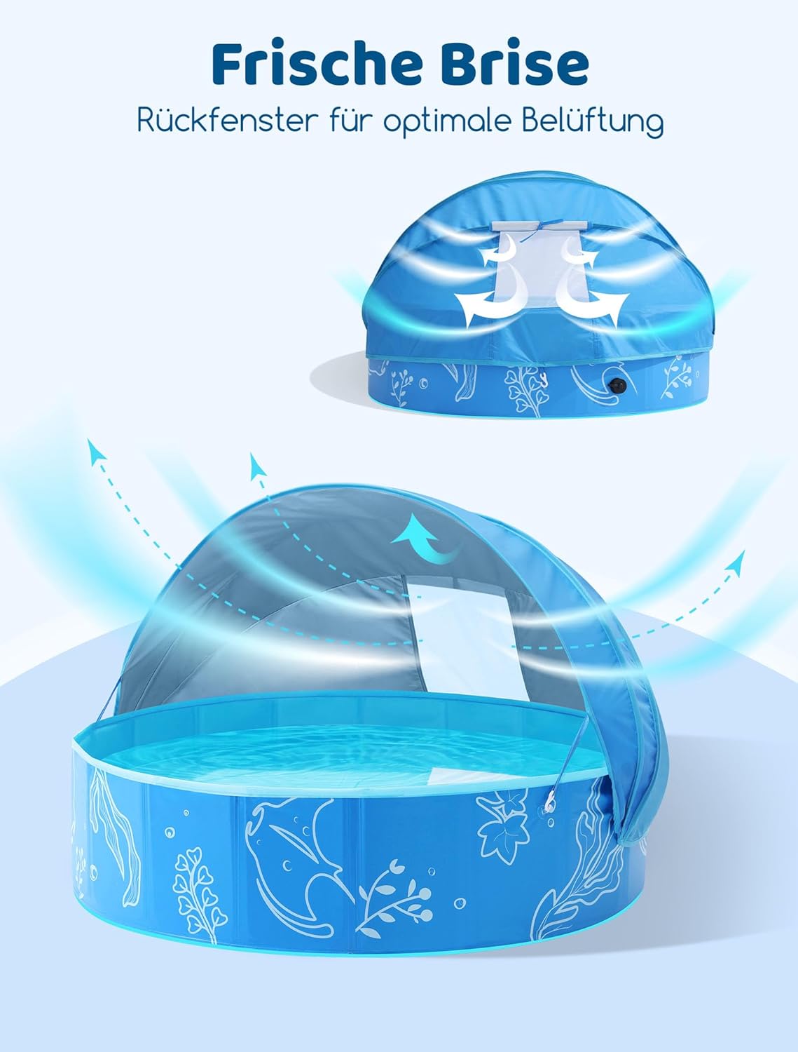 Thumbnail 5 de Hikiddy Planschbecken mit Sonnendach (Pop-Up Splash Pool) in Blau – 120 cm