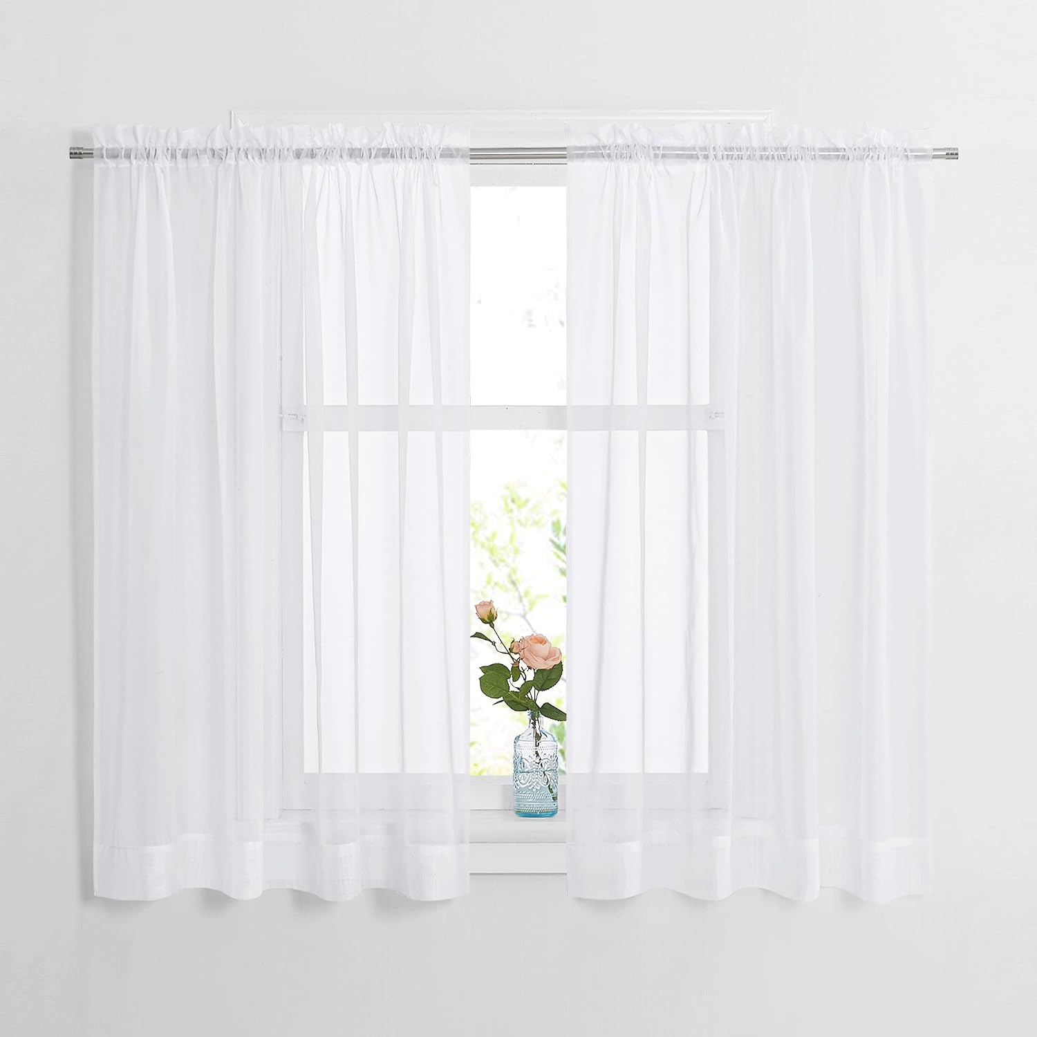 Detalle de NICETOWN Model 2 Sheer Curtain Panels, White, 60W x 45L Inches