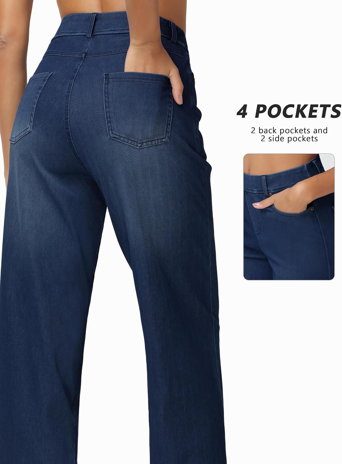 Detalle de THE GYM PEOPLE Women's Wide-Leg Jeans with Stretch Fabric and Pockets