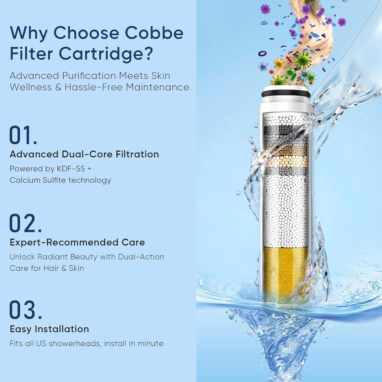 Detalle 2 de Cobbe Filtered Handheld Showerhead, 9 Spray Settings, 16-Stage Filter, Chrome