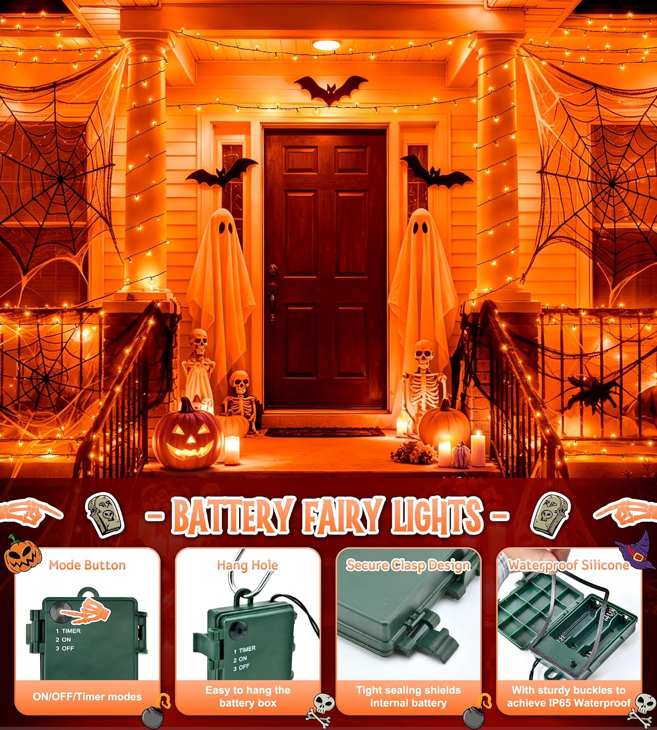 Detalle 2 de Halloween Outdoor String Lights, 39 ft