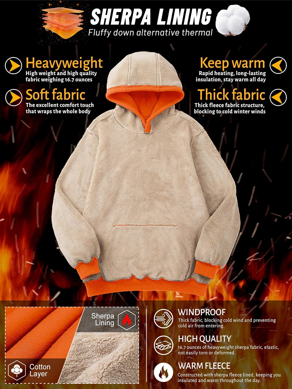 Thumbnail 2 de TACVASEN Men's Sherpa-Lined Pullover Hoodie, Windproof Fleece, Kangaroo Pocket