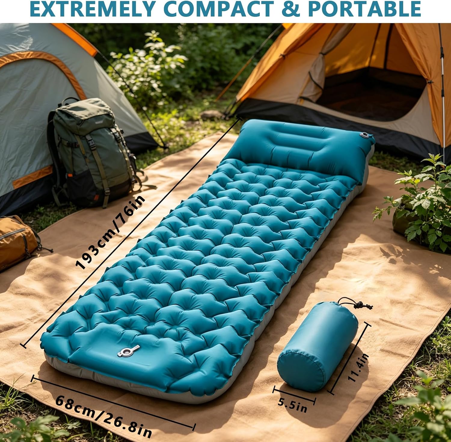 Detalle 2 de Xndryan Camping Mat Inflatable Mattress with Built-in Foot Pump