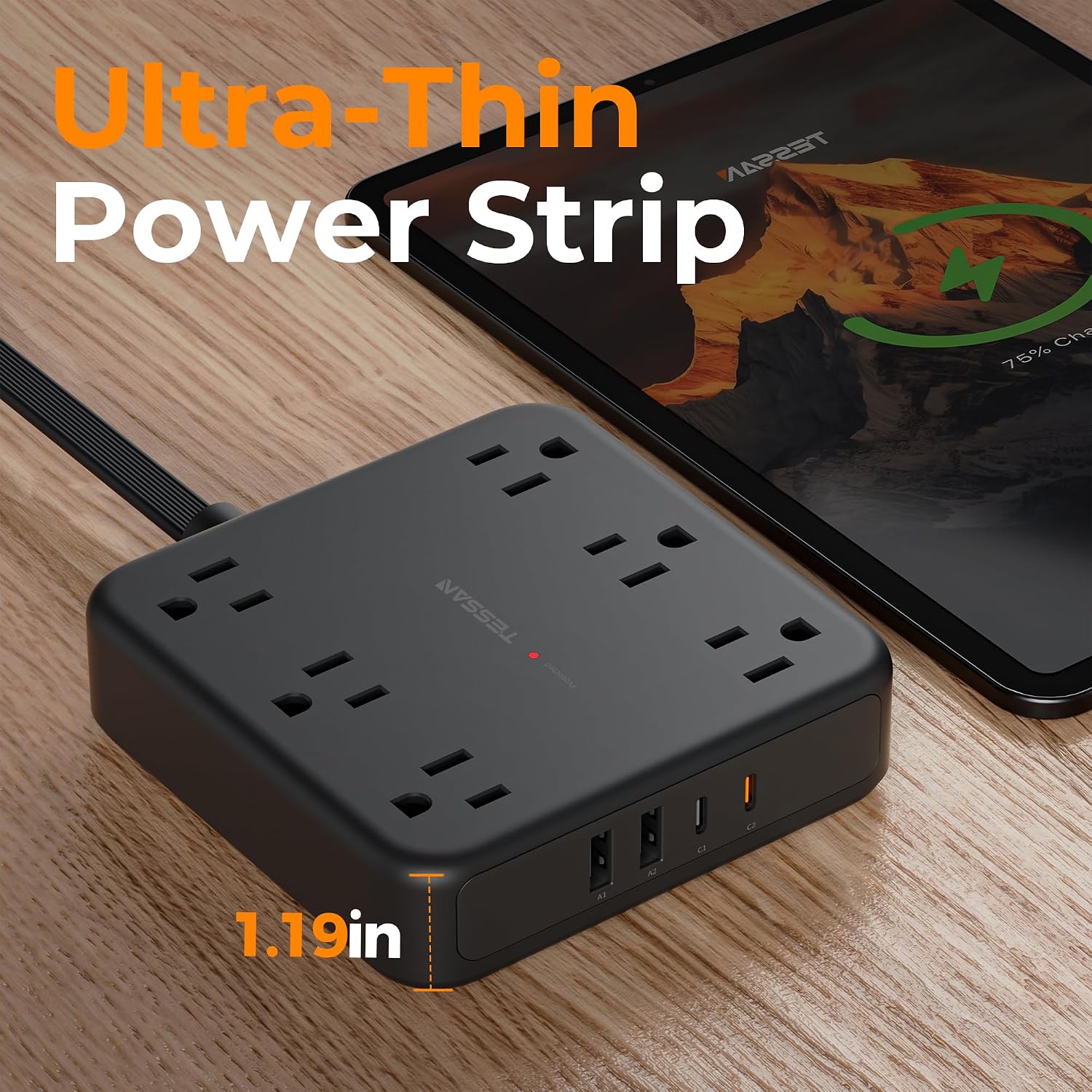 Thumbnail 5 de TESSAN TS-PS08US00 Surge Protector Power Strip, 6 Outlets, 4 USB Ports