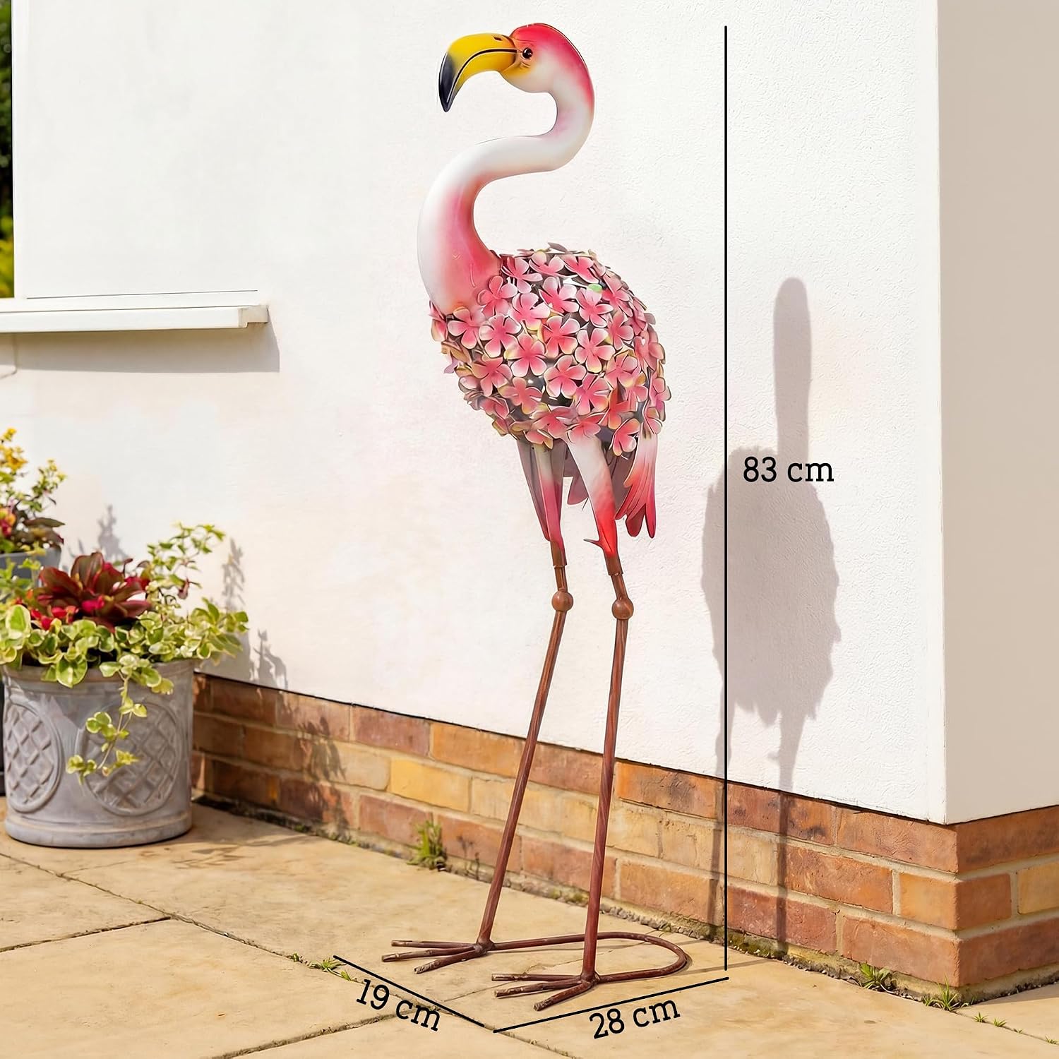 Thumbnail 6 de Outsunny 84J-156V00MX metalen flamingo-tuinbeeld met bloemenmotief, rood