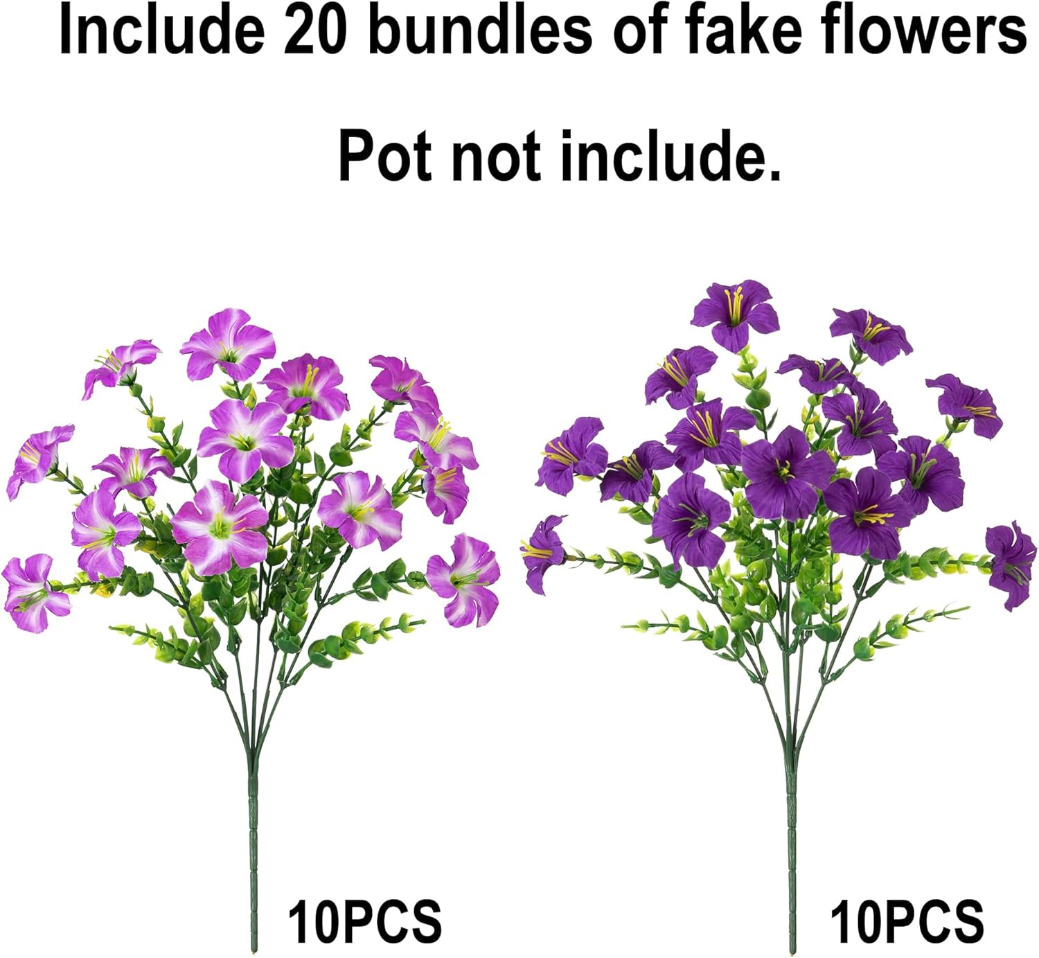 Thumbnail 3 de Artificial Flowers for Outdoors: 20 Bundles Silk Petunia with Eucalyptus, UV-Resistant Faux Flowers for Outdoor Planters