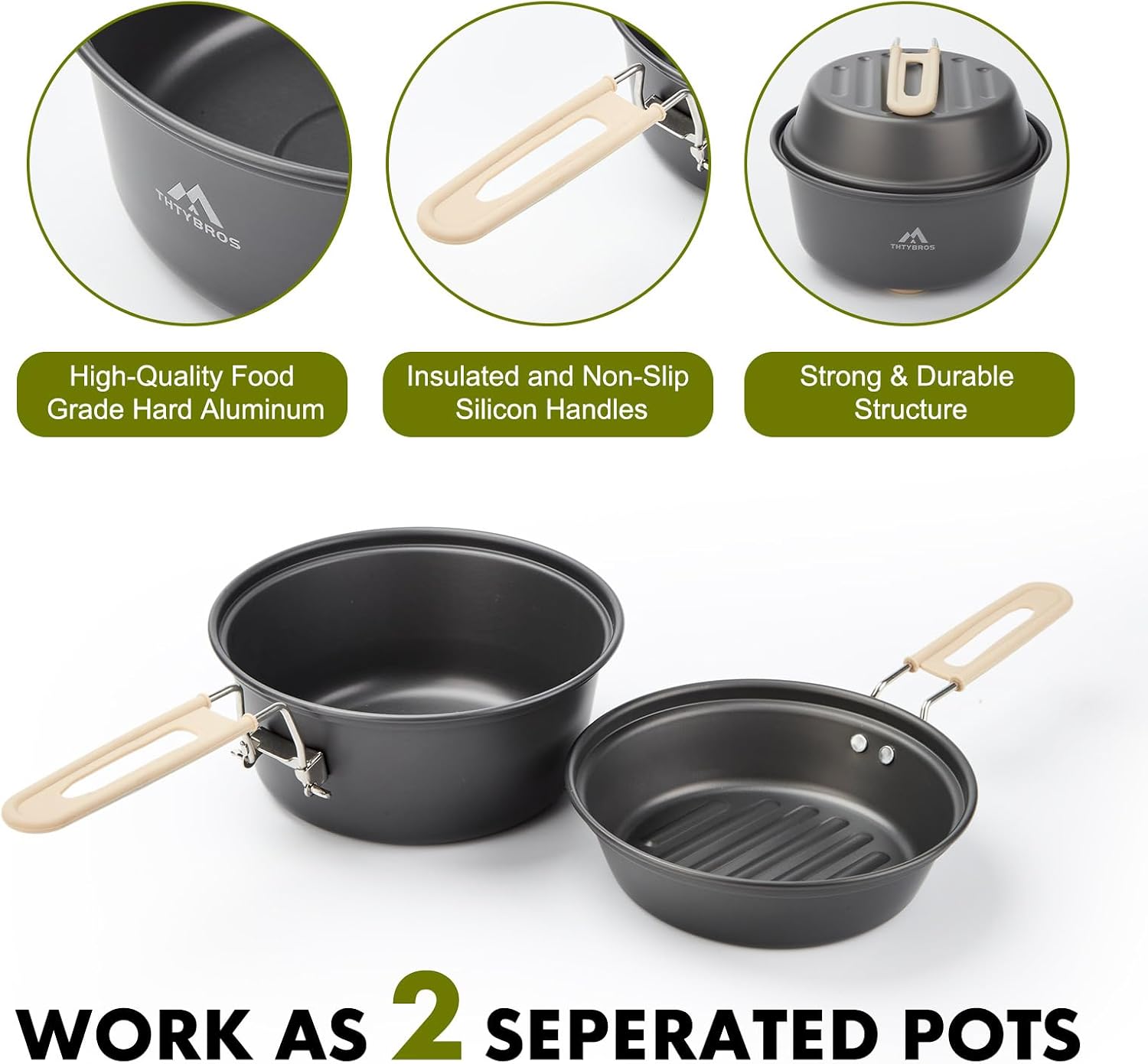 Detalle de THTYBROS Camping Cookware Set with Kettle, Folding Stove and Stainless Steel Utensils