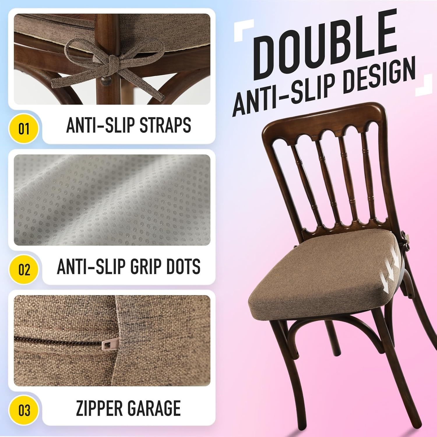 Detalle de SUNROX Cooling Gel Memory Foam Chair Cushions (Set of 4) — 2.6" Thick, U-Shaped, Non-Slip with Ties