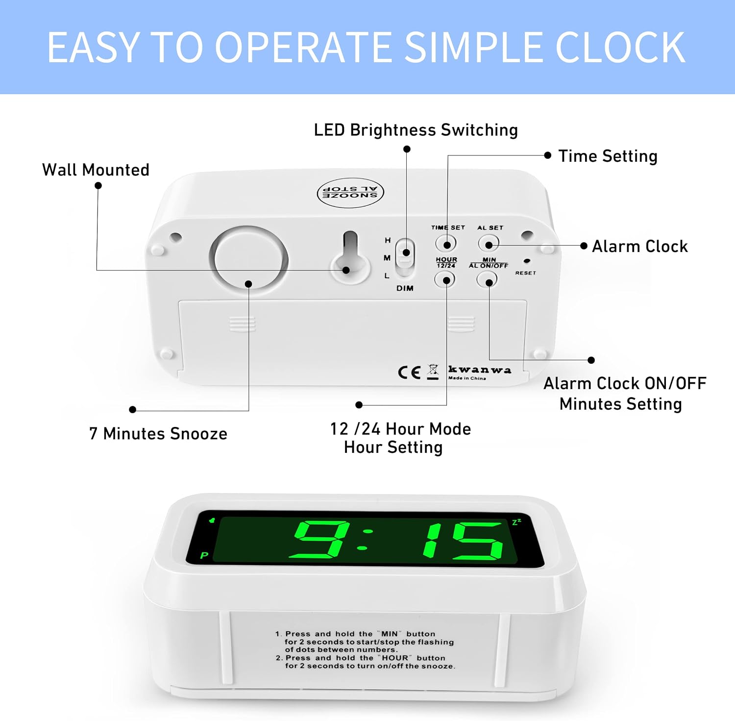 Thumbnail 2 de KWANWA Digitaler Wecker LED Uhr 1,2'' Display