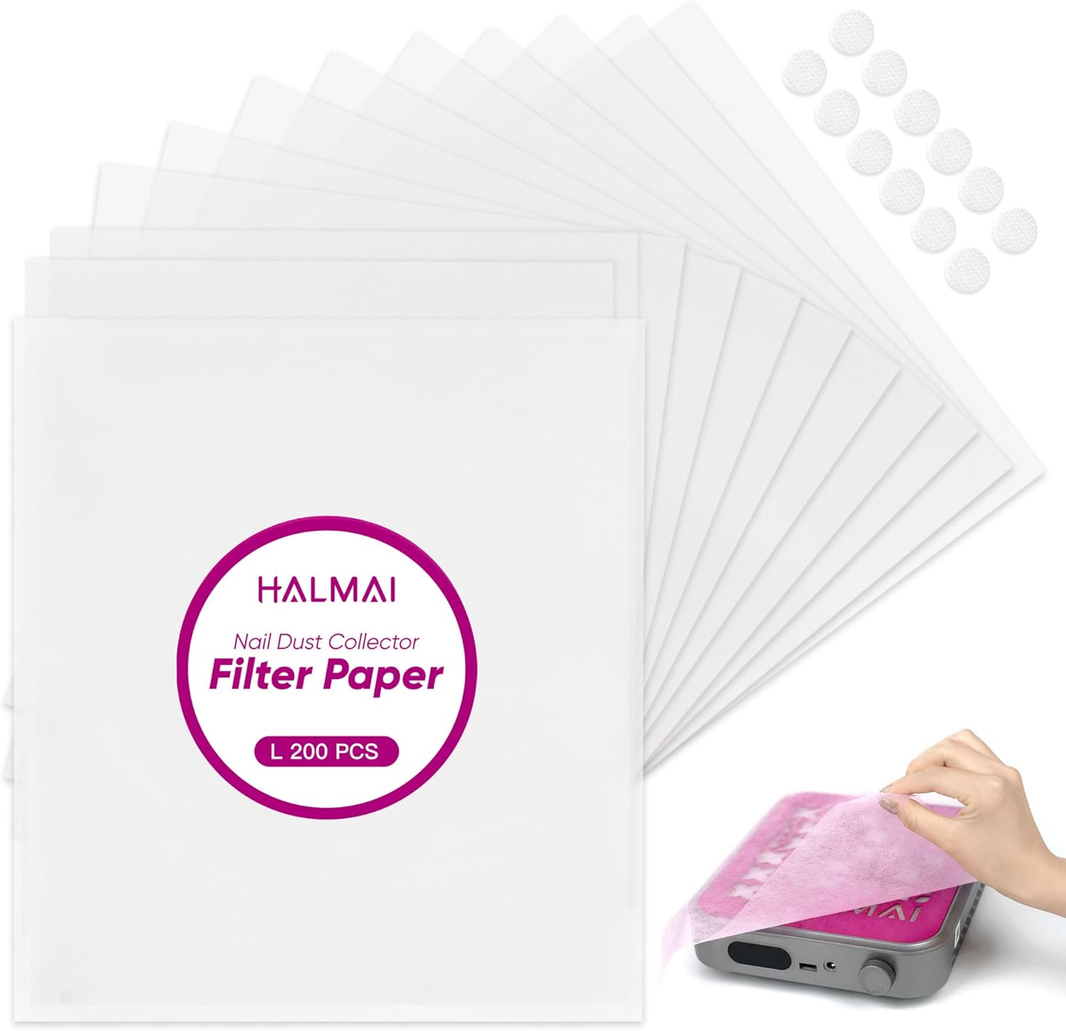 Thumbnail 6 de HALMAI 200 Feuilles Filtre à Poussière pour Ongles – Filtre Papier Jetable, Rose ou Blanc
