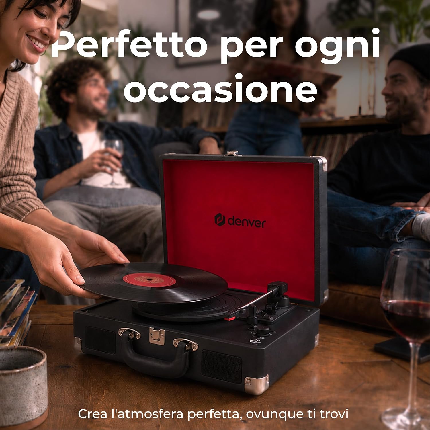 Detalle 2 de Giradischi Denver VPL-120BLACK design valigia: 3 velocità, altoparlanti integrati e USB