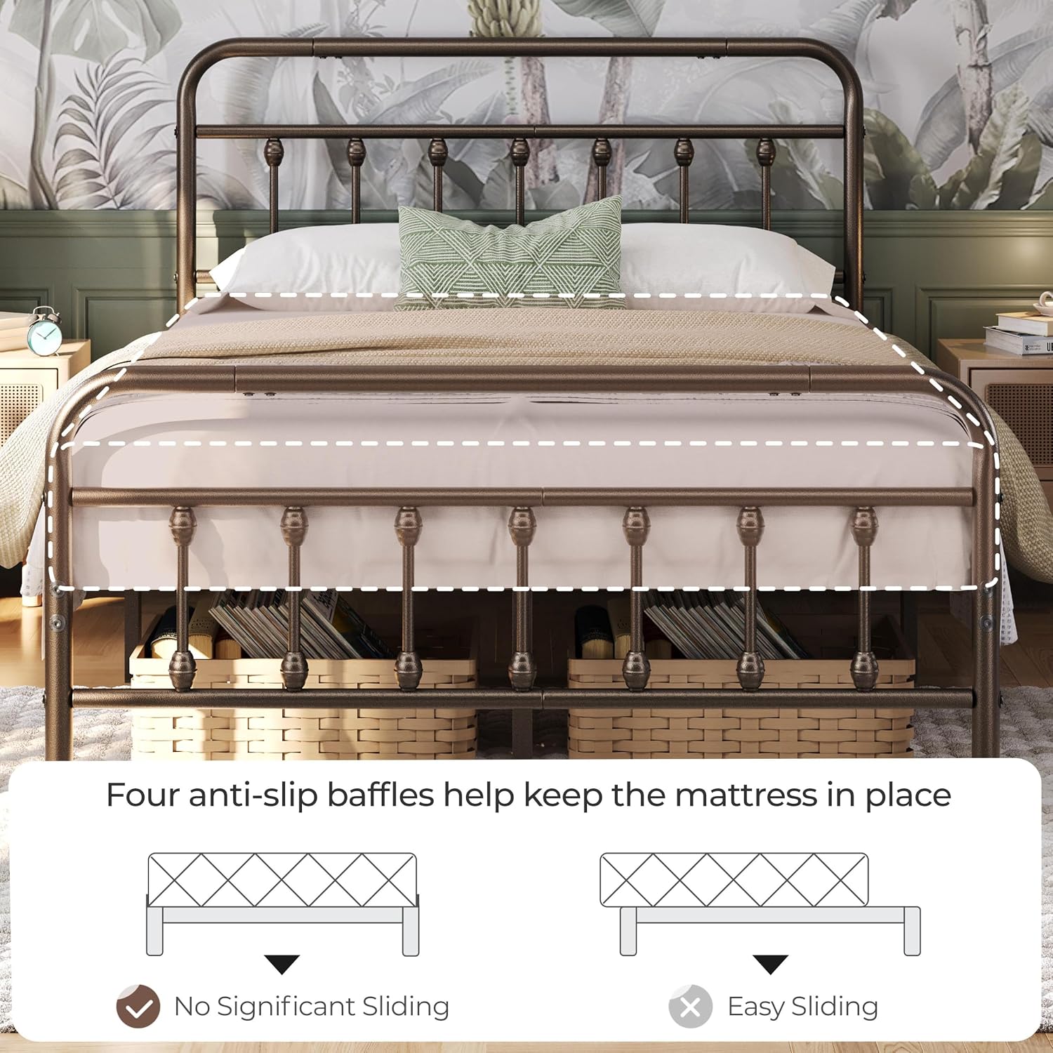 Detalle de Yaheetech Queen Metal Platform Bed Frame