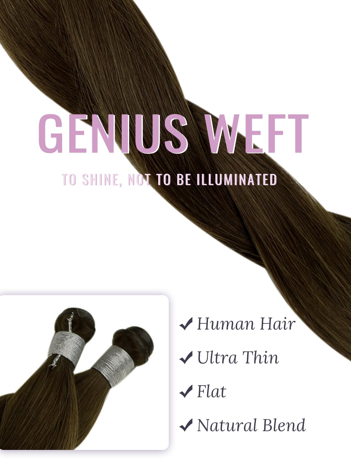 Detalle de Fshine Human Hair Genius Weft Chocolate Brown 16 Inch (50g) Real Human Hair Extensions