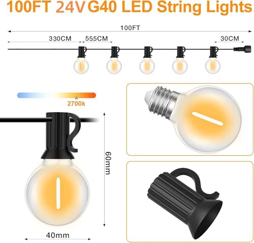Detalle de SUWIN Guirnaldas Luces Exterior 30M con 50+2 Bombillas G40 LED — Iluminación Exterior Segura y Eficiente