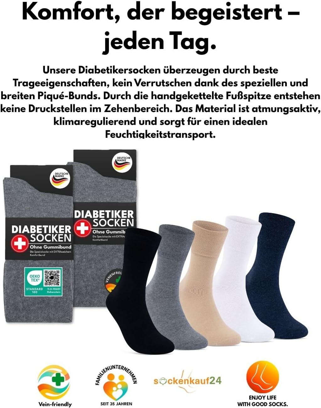 Thumbnail 6 de sockenkauf24 Diabetikersocken ohne Gummi & Naht – 97% Baumwolle (6 Paar) Diabetiker Socken mit Komfortbund für Damen & Herren