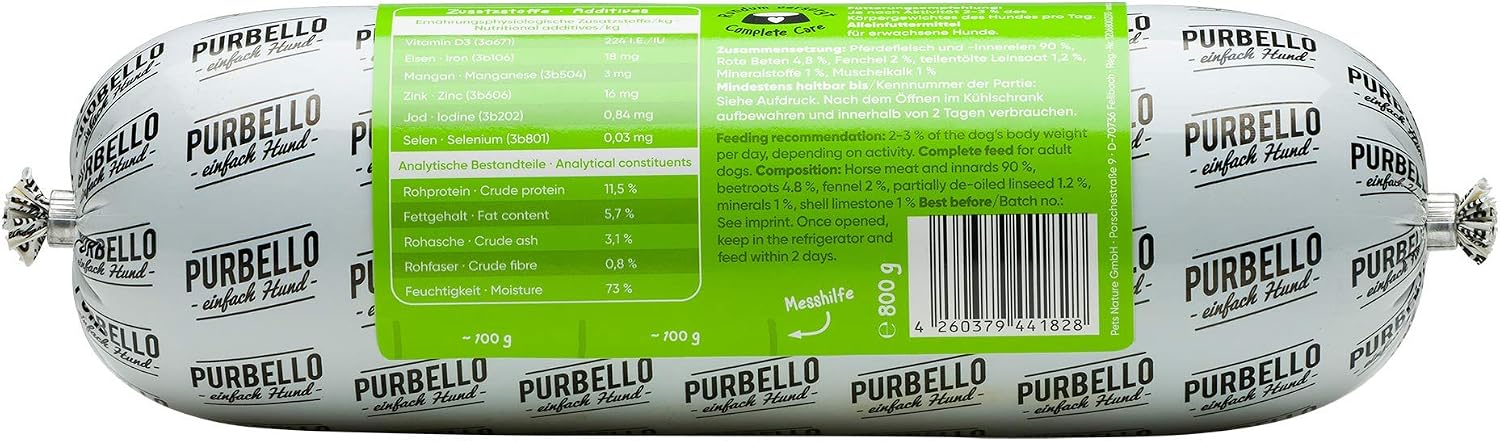 Thumbnail 2 de PURBELLO Hunde-Rolle Pferd mit Roter Bete & Fenchel – Monoprotein Nassfutter, 8 x 800 g