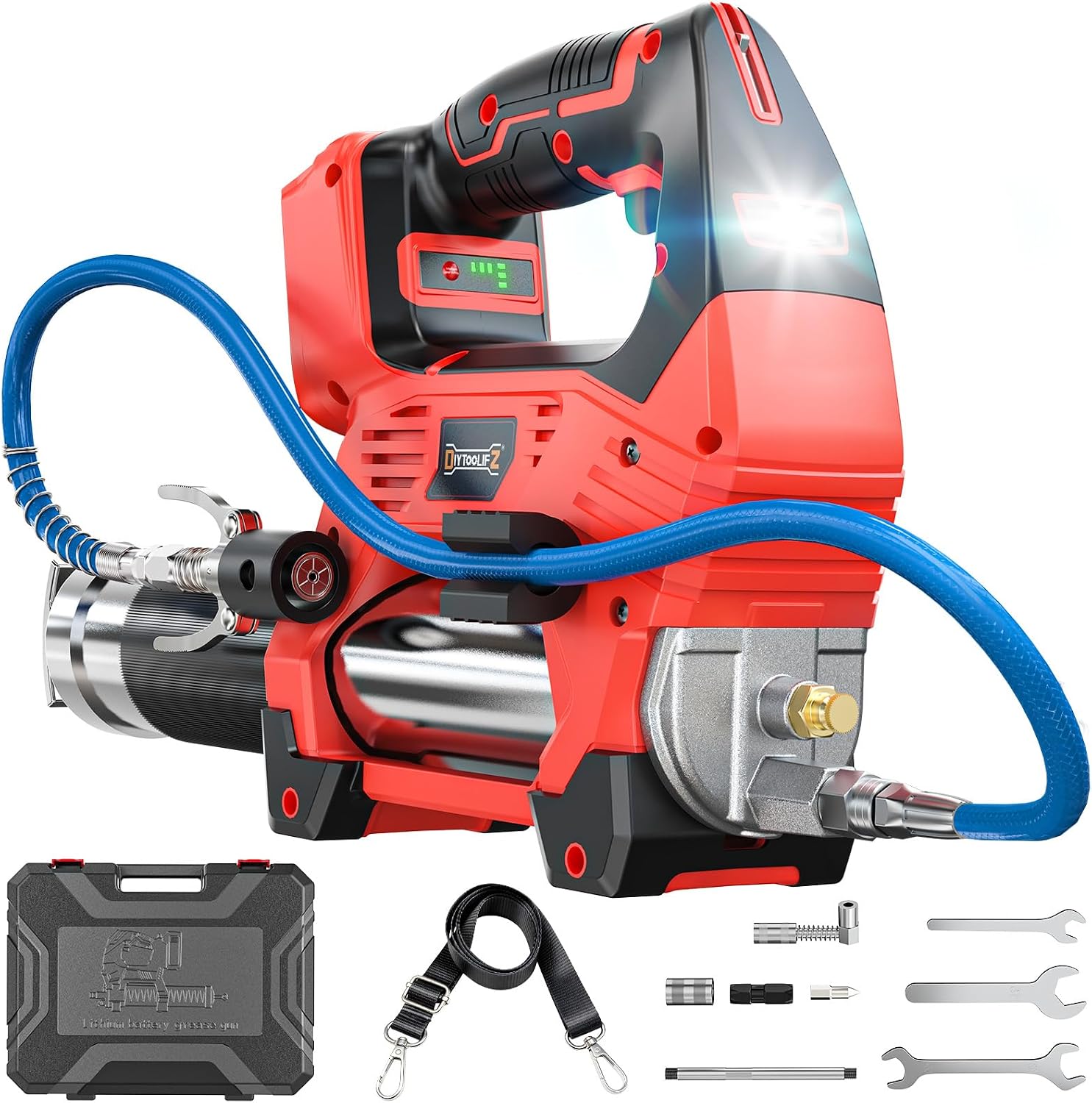 Detalle de DIYtoolifz Cordless Grease Gun for Milwaukee 18V — 12,000 PSI, 3-Speed Brushless Power (Tool Only)