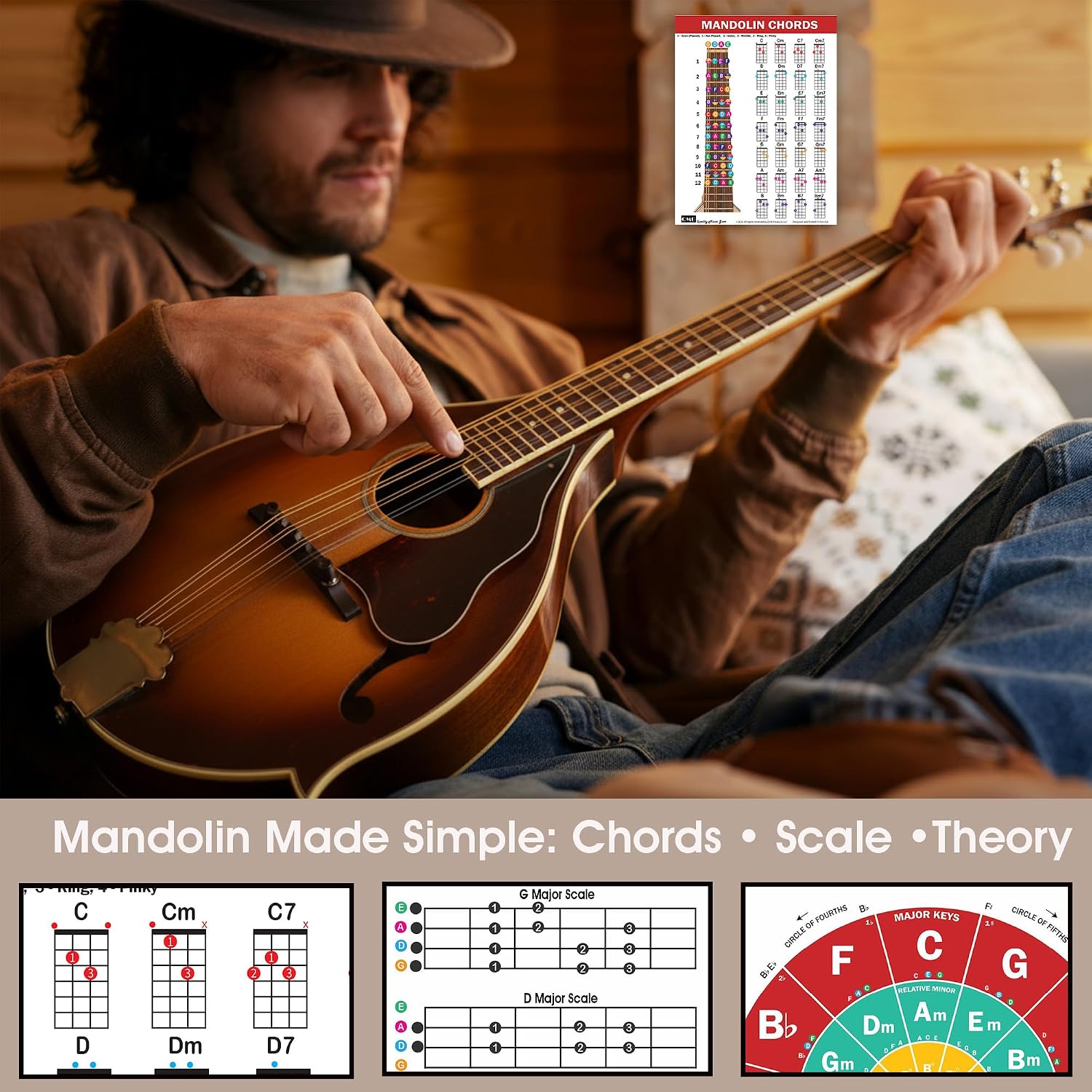 Detalle de QMG Mandolin Chord Chart, Laminated