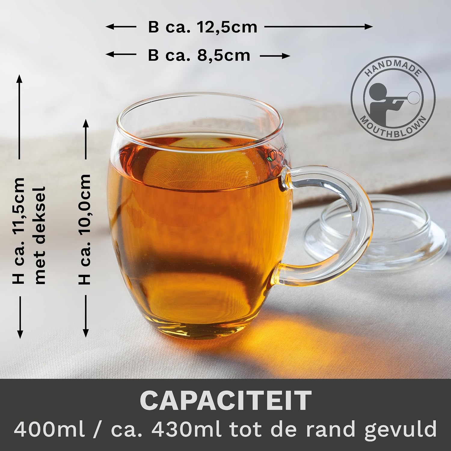 Detalle de Creano 078 theeglas van 400 ml met RVS-filter en deksel