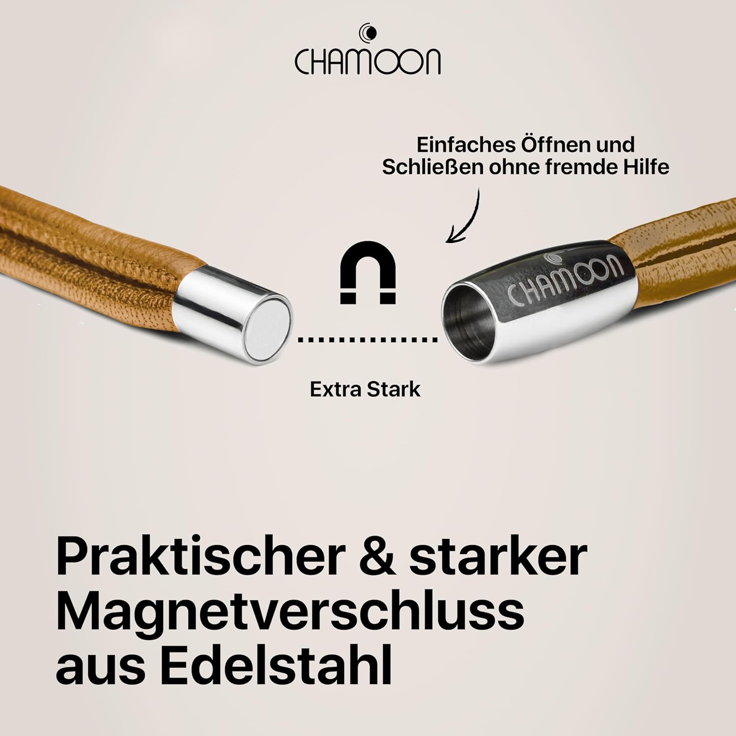 Detalle de CHAMOON® Premium Lederarmband für Damen (Nappaleder) mit Magnetverschluss & über 80 Charms