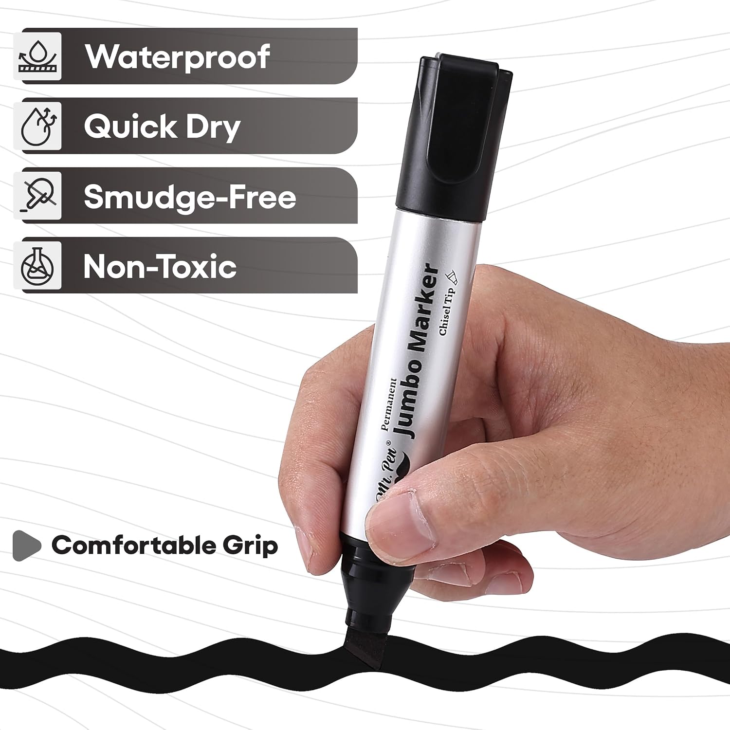 Detalle 1 de Mr. Pen PMHJ008M310 Jumbo Permanent Markers, 4-Pack, Black Chisel Tip