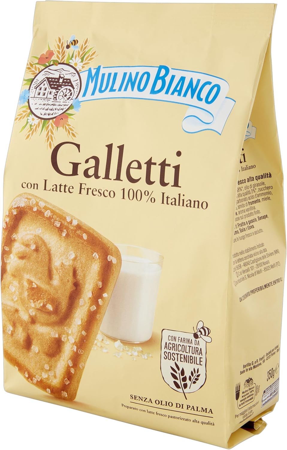 Detalle de Mulino Bianco Biscotti Frollini Galletti al Latte Fresco 100% Italiano, 350 g
