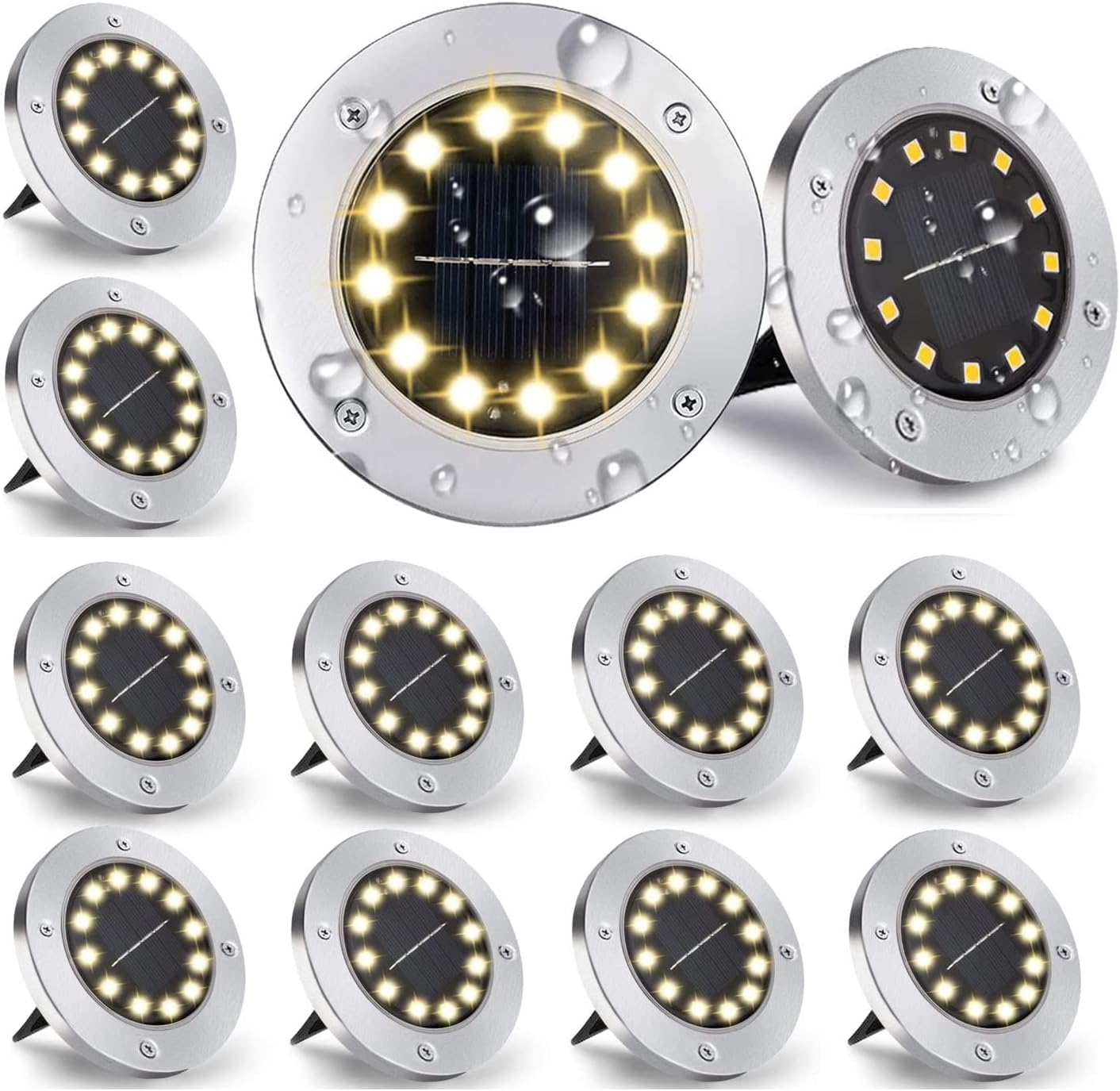 Detalle de Nurkoo 12 Stück Solar Bodenleuchte Außen – 12 LEDs, 800 mAh, wasserdicht, automatisches Licht