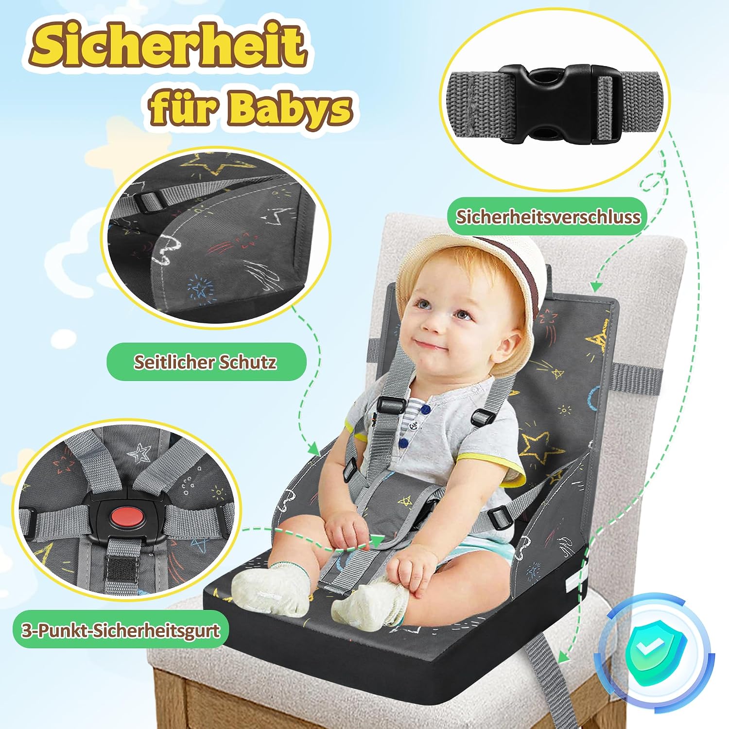 Detalle 2 de UISEBRT draagbare kinderstoelverhoger met 3-puntsgordel, antislip, grijs