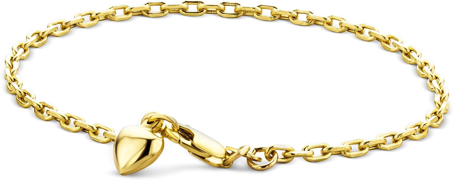 Detalle de Orovi Bracelet femme en or jaune 14 carats (585) – chaîne avec cœur, 19 cm