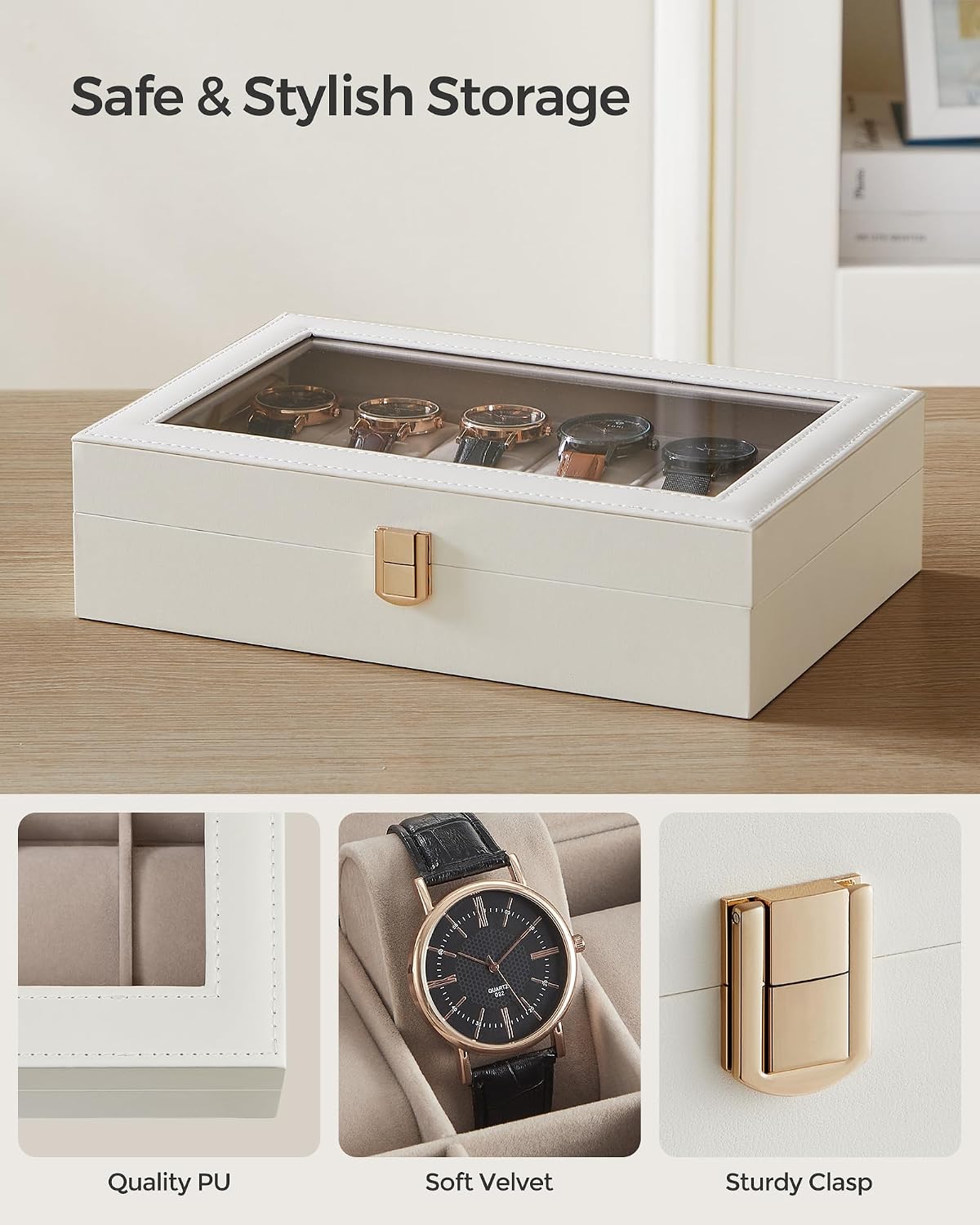 Detalle 1 de SONGMICS JWB120W01 12‑slot watch box