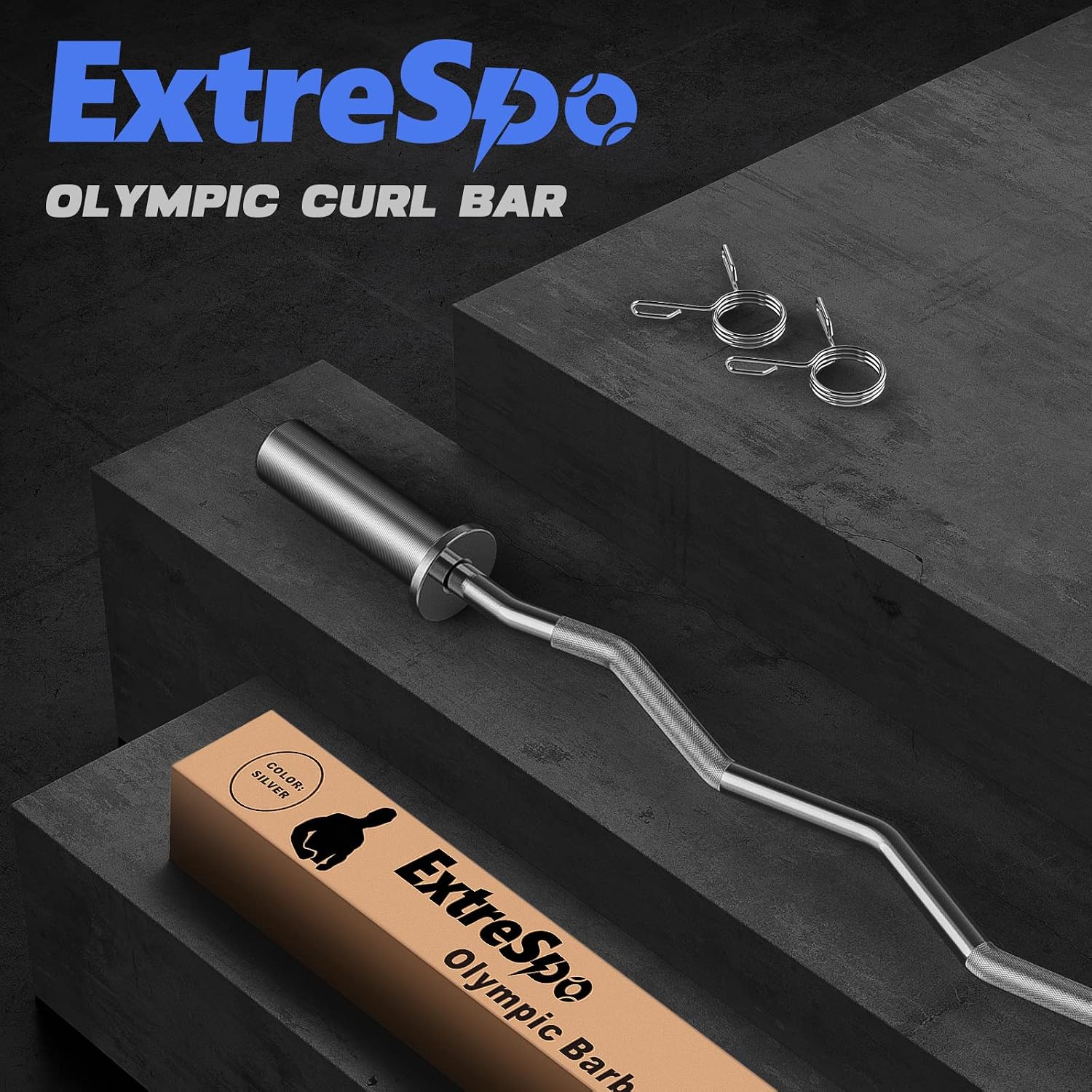 Detalle 2 de ExtreSpo cb 47-Inch Olympic EZ Curl Bar, Chrome with Knurled Grip