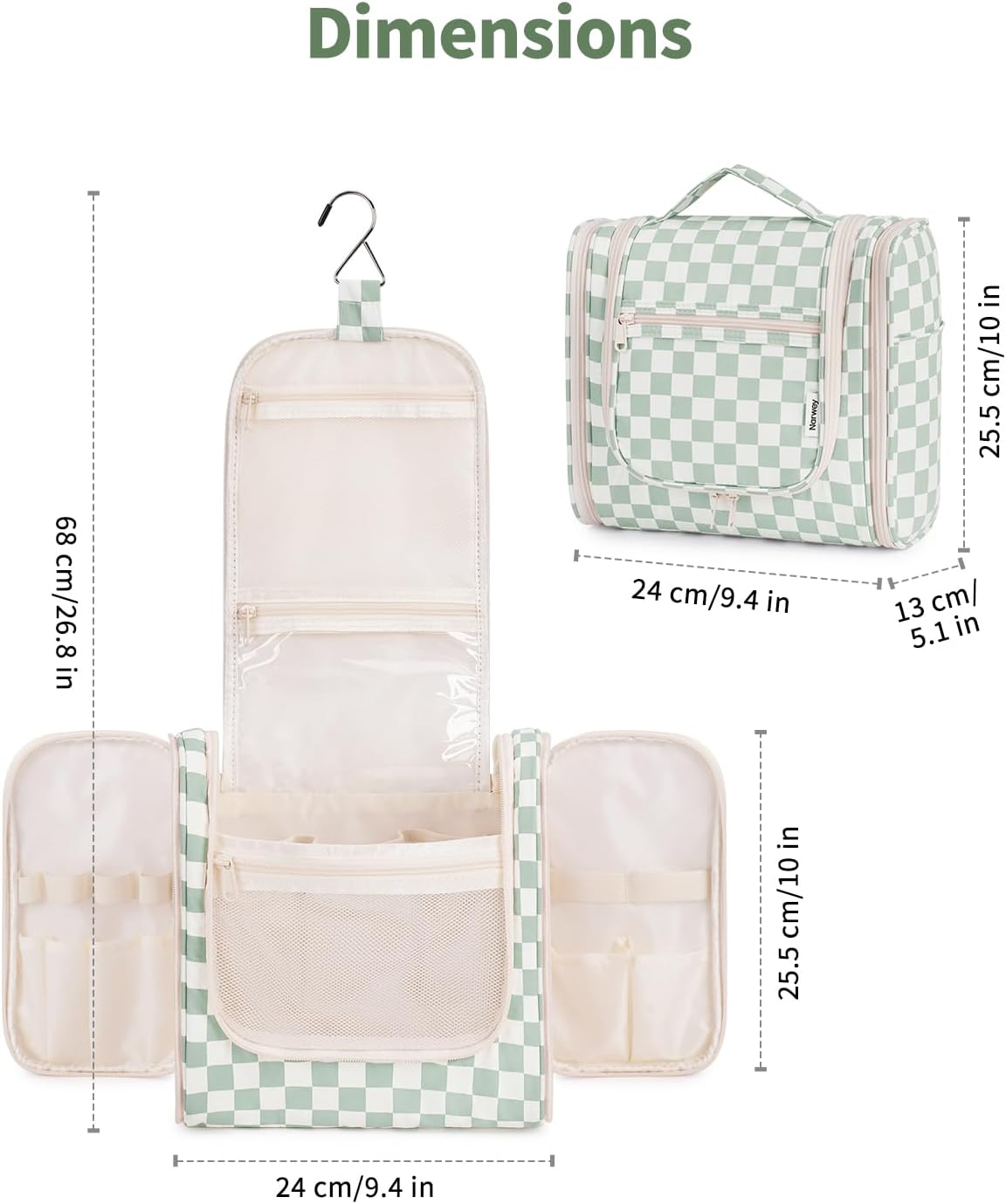 Thumbnail 5 de Narwey Checkered Travel Hanging Toiletry Bag 28cm