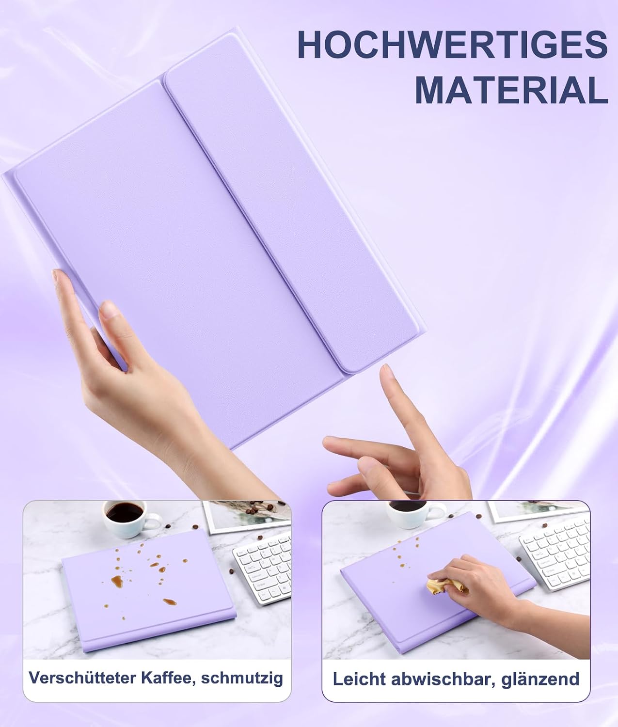 Detalle 2 de Vobafe Touchpad-Hülle mit abnehmbarer Tastatur für iPad A16 (11 / 10,9 Zoll, 2022/2025) – Lavendel