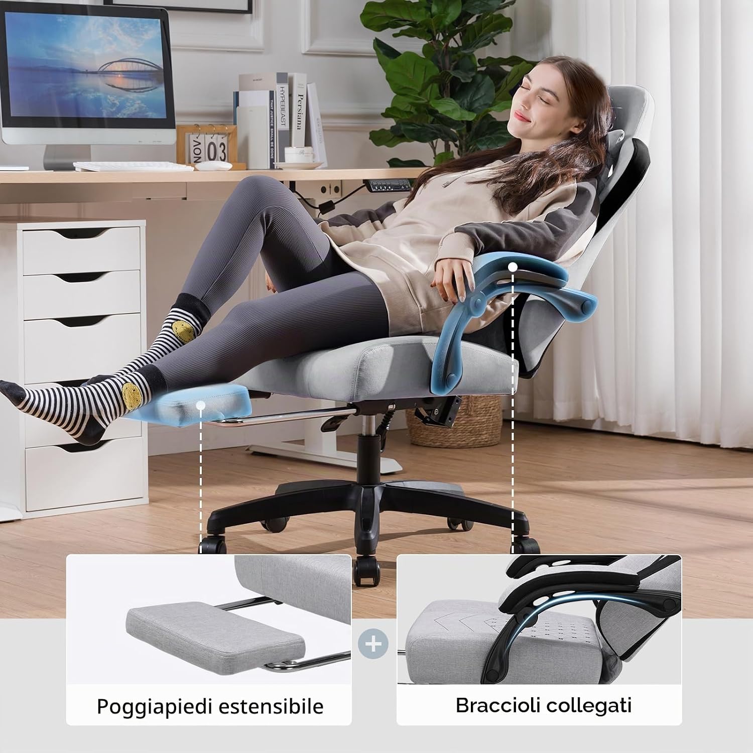 Detalle de GTPLAYER Sedia da gaming ergonómica con cuscino a molle insacchettate, braccioli e poggiapiedi articolati – supporto lombare FG
